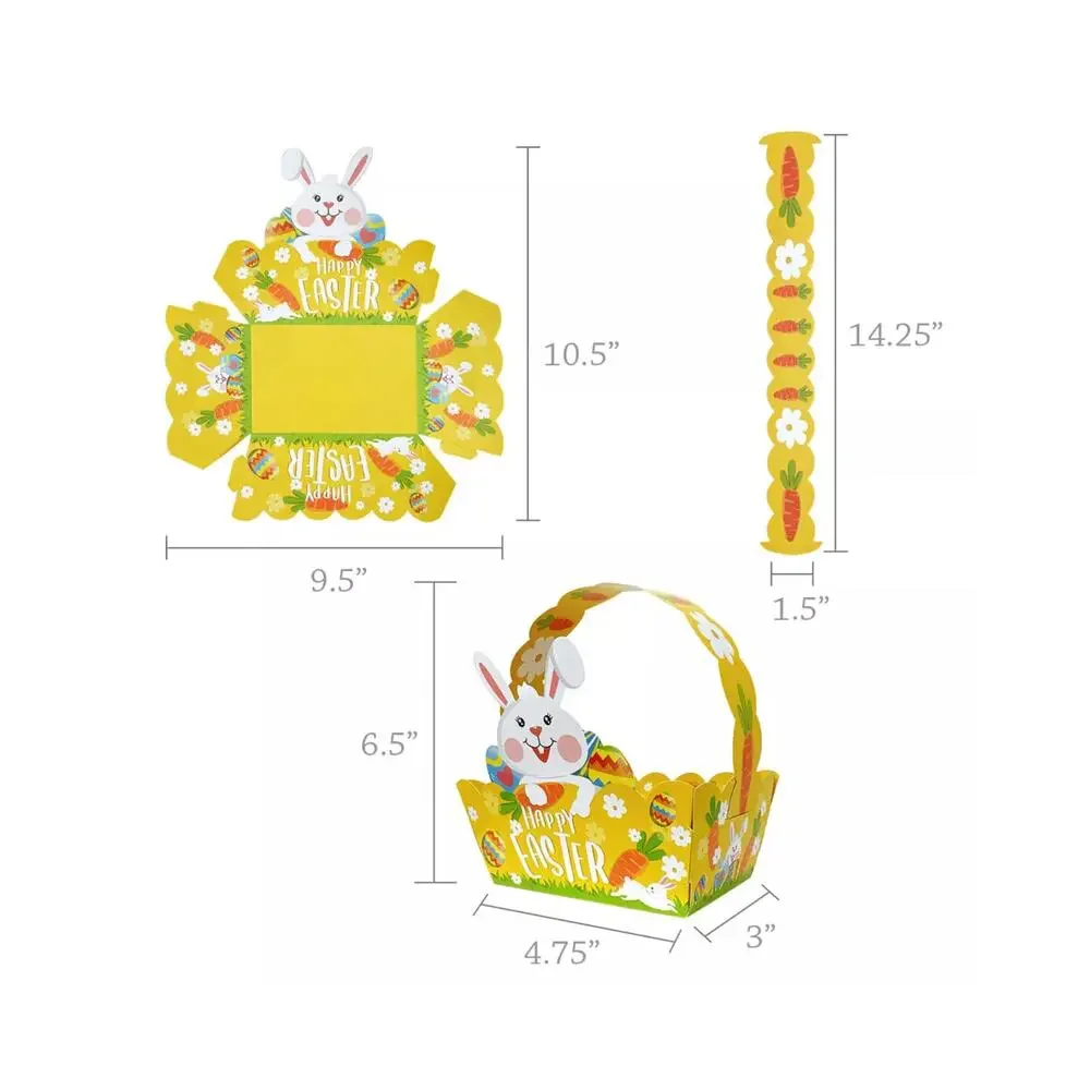 12pcs Easter Treat Boxes Paper Baskets w/ Handle Kids Egg Hunt Party Favors